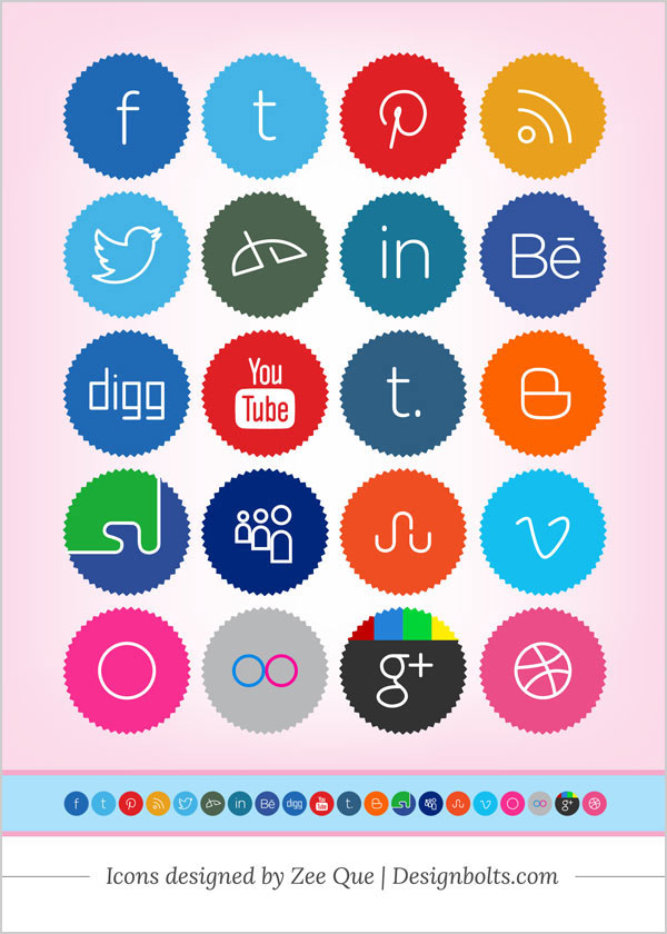 20 Free Cute & Minimalist Social Media Icons Set (256 x 256 PNG