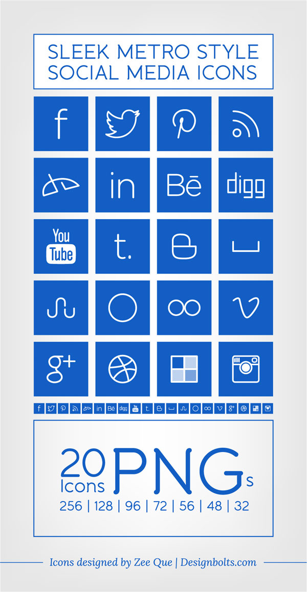 Windows 8 Metro Style Sleek Social Media Icons