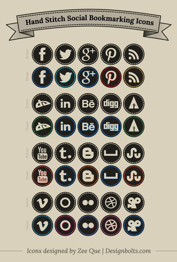 Free-Hand-Stitch-Social-Media-Icons-Set