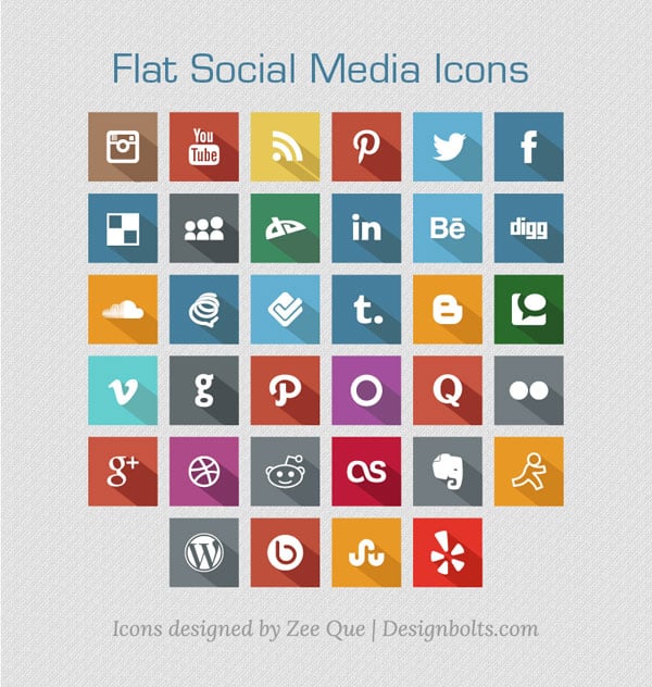Long Shadow Flat Free Social Media Icons \u2013 Designbolts