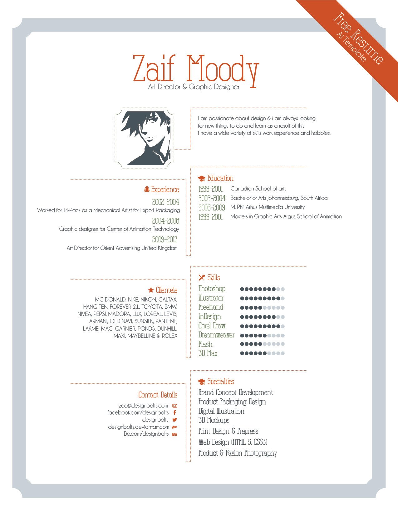 Free Resume Template For Graphic Designers | Illustrator ...
 Sample Resume For Graphic Designer