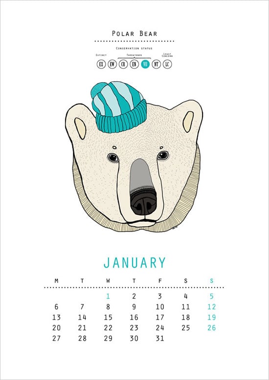 Zoo Animals Calendar 2014 Design 2 25 New Year 2014 Wall & Desk Calendar Designs For Inspiration