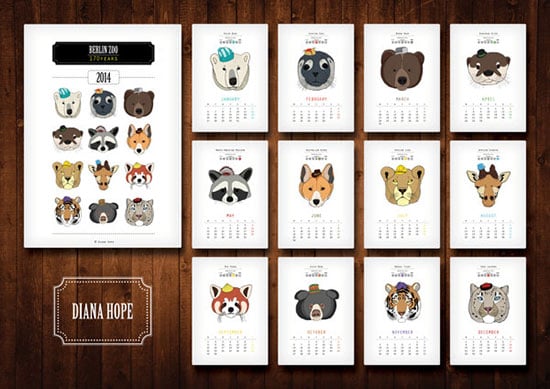 Zoo Animals Calendar 2014 Design 5 25 New Year 2014 Wall & Desk Calendar Designs For Inspiration