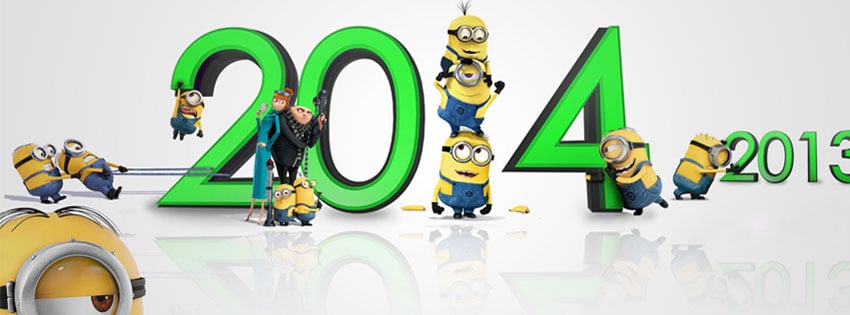 Minions 2014 Banana facebook cover photo Happy New Year 2014 Wallpapers, Images & Facebook Cover photos