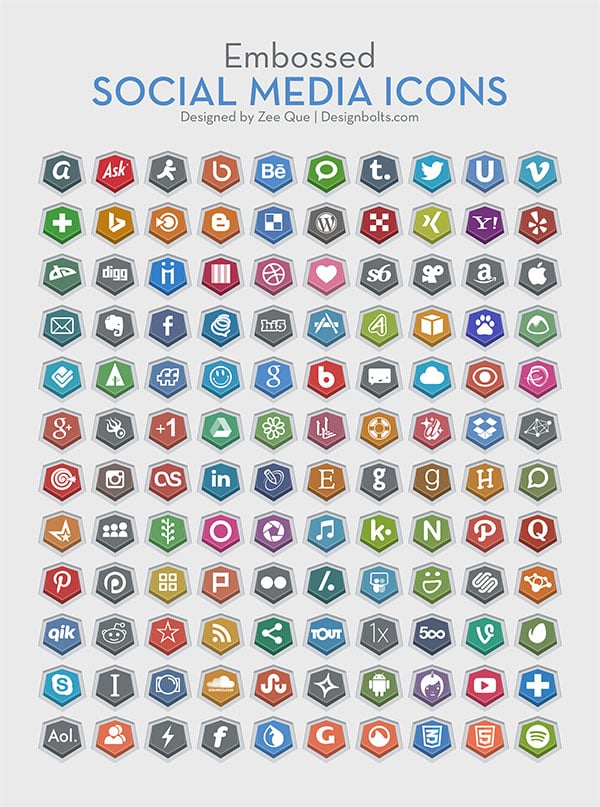 Embossed Free Social Media Icons | Vector Ai File & 256 PNGs – Designbolts