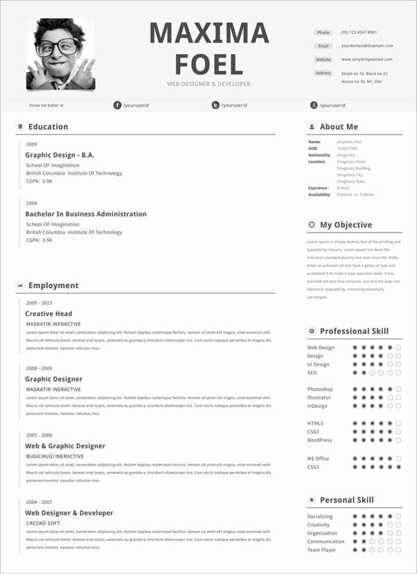 Web design resume template