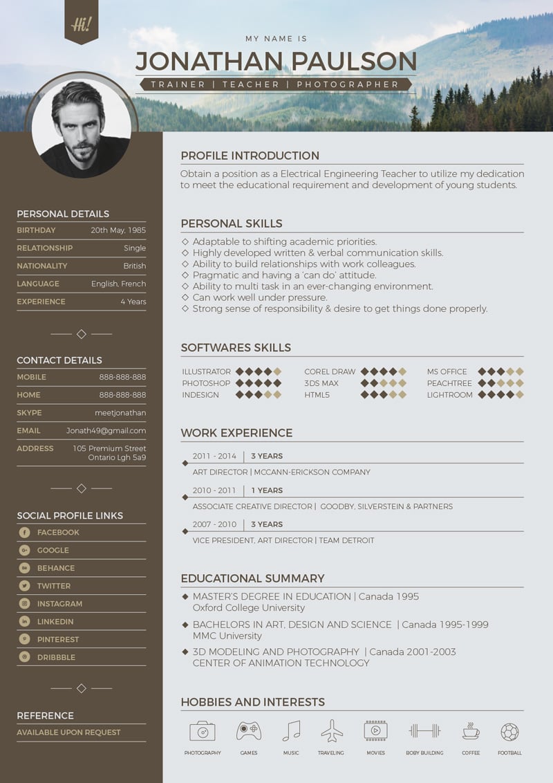 free professional modern resume  cv   portfolio page  u0026 cover letter design template  u2013 designbolts