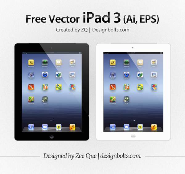 Download Free Vector Apple iPad 3 Tablet Mockup In (.ai & .eps) Format