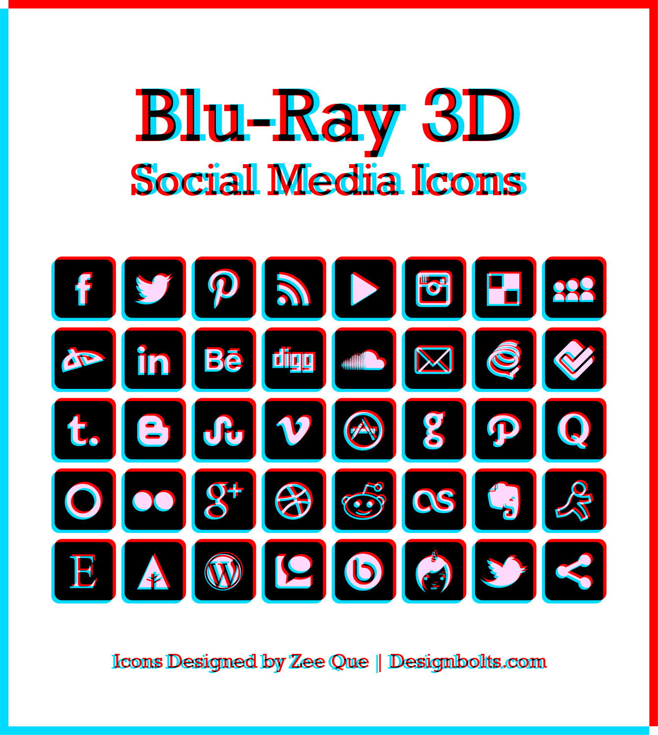 BluRay 3D Social Media Icons | 256 PNGs & Vector .Ai File