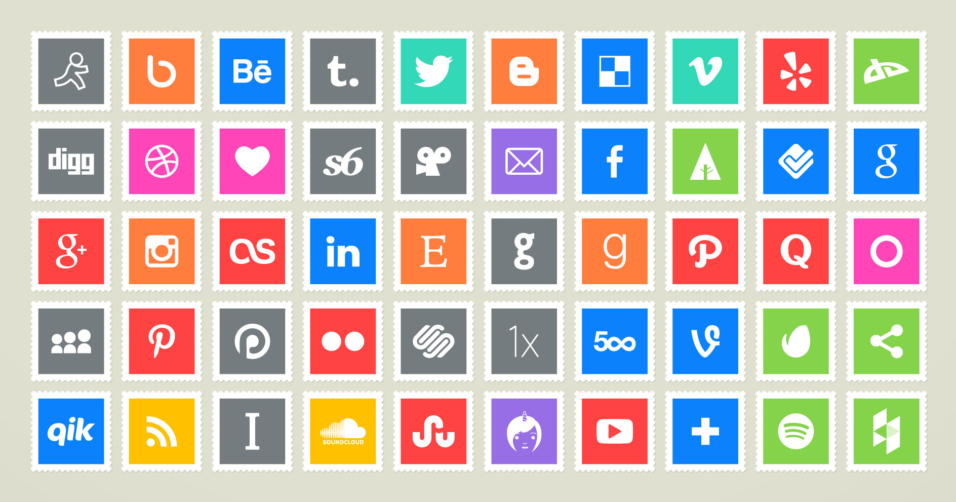 50 Free Postage Stamps Style Social Media Icons