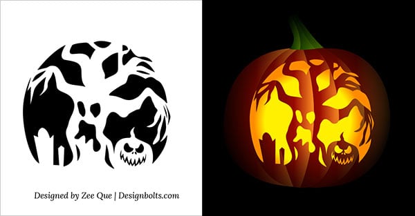 Scary Tree Pumpkin Stencil