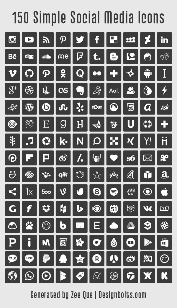 150 Free Simple Vector Social Media Icons Set 2015