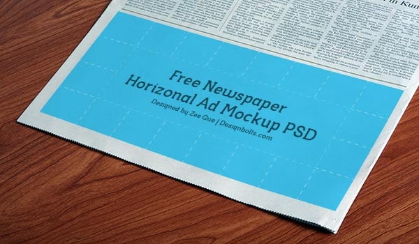 Download Free Horizontal Newspaper Ad Mockup Psd