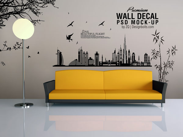 Download Free Vinyl Wall Art Decal / Sticker Mockup PSD File