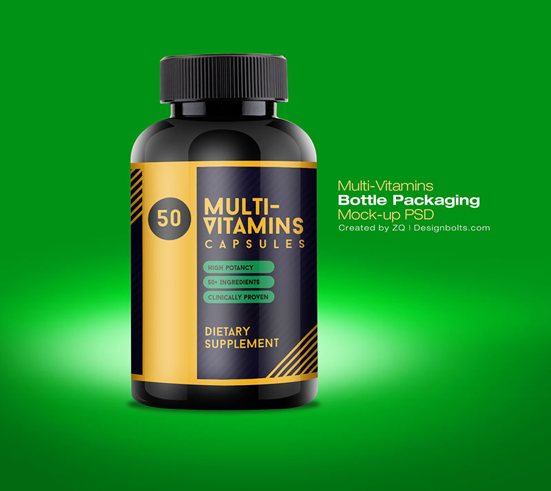 Download Free Multi-Vitamin Packaging Bottle Mock-up PSD