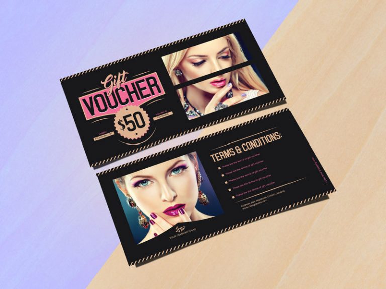 Download Free Fashion Gift Voucher Design Template & Mock-up PSD