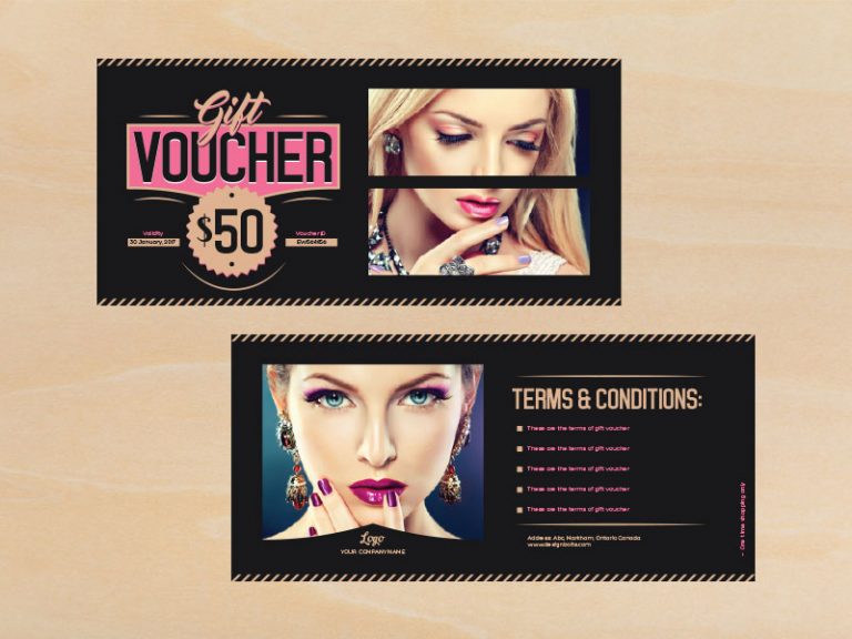 Download Free Fashion Gift Voucher Design Template & Mock-up PSD