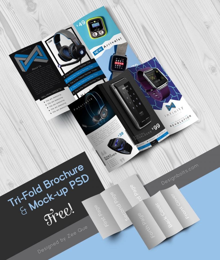 Download Free Tech Gadgets 3 Fold Brochure Design Template & Mock ...