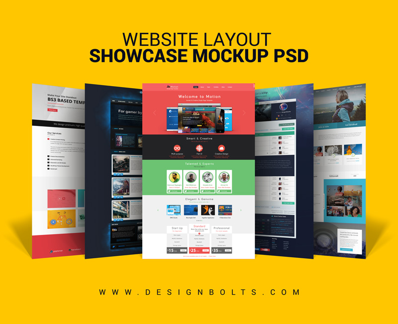 Download Free Website Layout Design Showcase Mock-up PSD for Web Designers