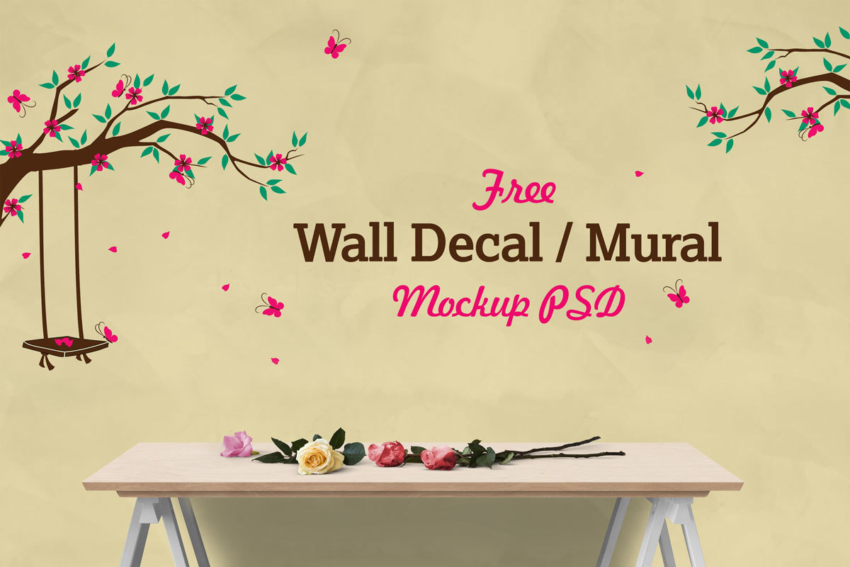 Download Free Vinyl Wall Decal / Mural Sticker Art Mockup PSD