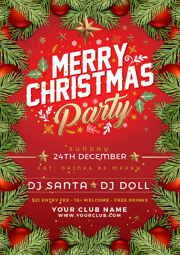 Free Christmas Party Flyer / Poster Design Template 2017 in Ai Format