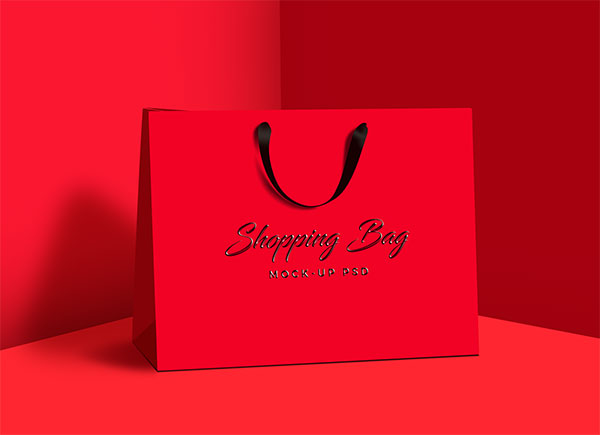 Plastic Shopping Bag PSD Mockup, On Podium – Original Mockups