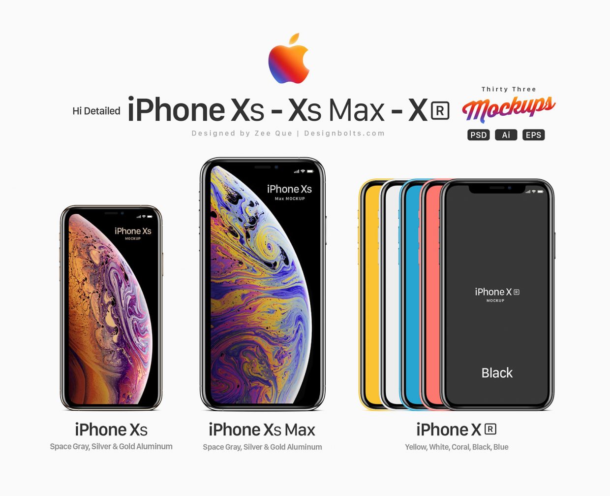 Free Vector Apple iPhone Xs, Xs Max & Xr Mockup Set in PSD, Ai & EPS