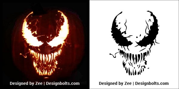 5 Venom Pumpkin carving Stencils, Printable Patterns, Ideas for ...