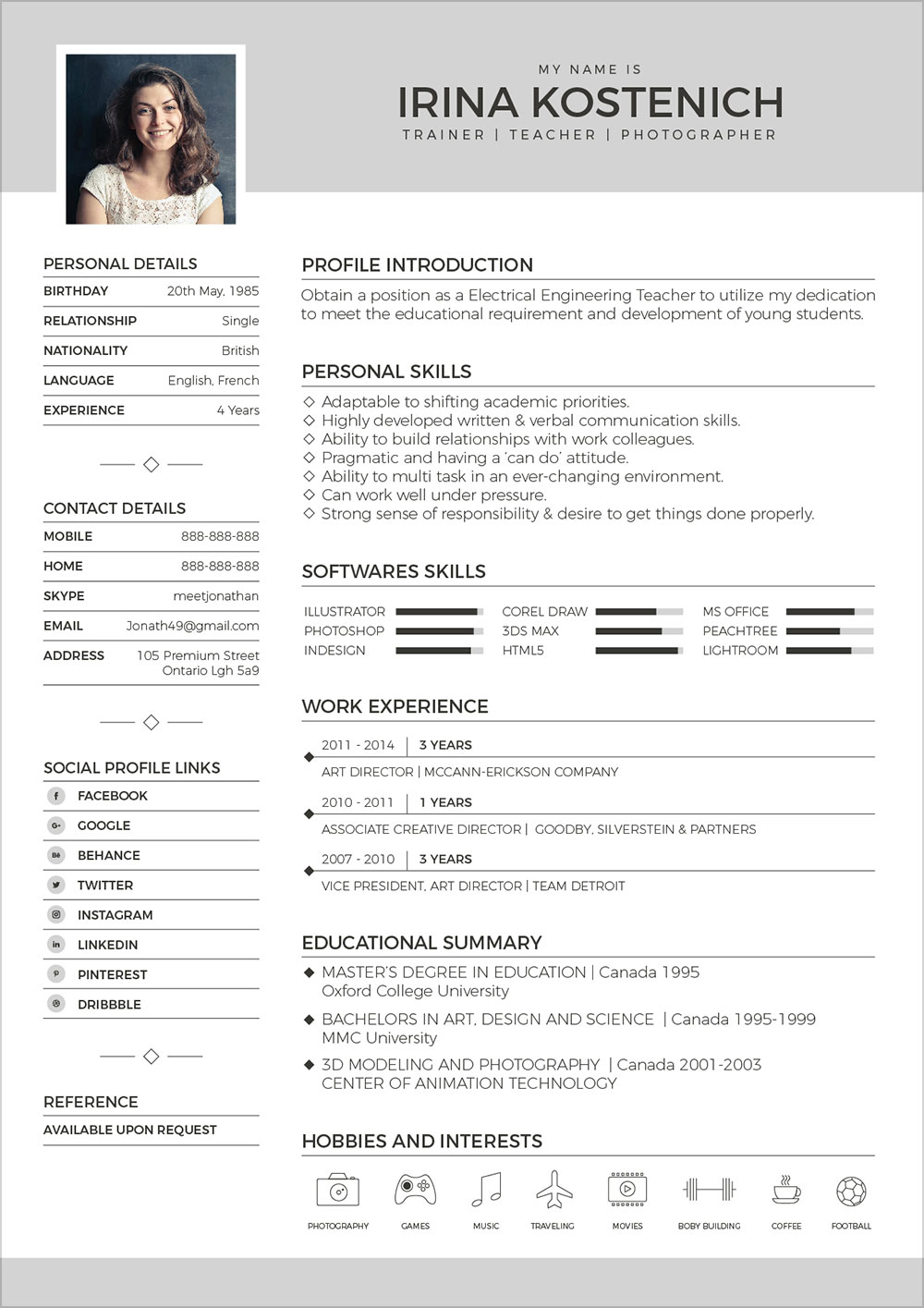 Free Modern CV  Template Cover Letter Portfolio Design  