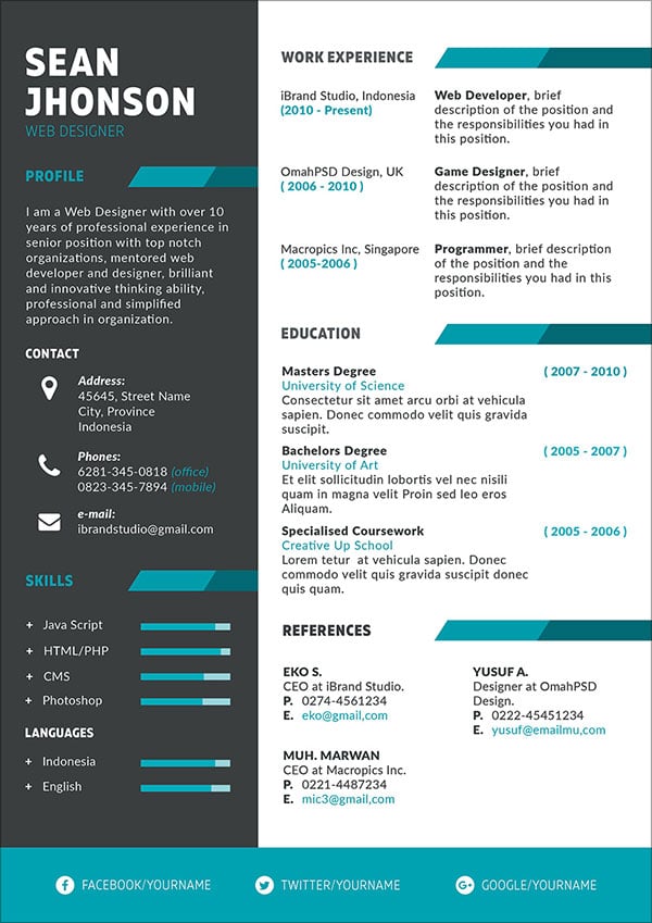 creative resume cv psd template free download creative resume cv psd template free download