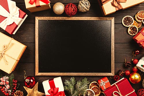 christmas-gifts-with-chalkboard-stock-image
