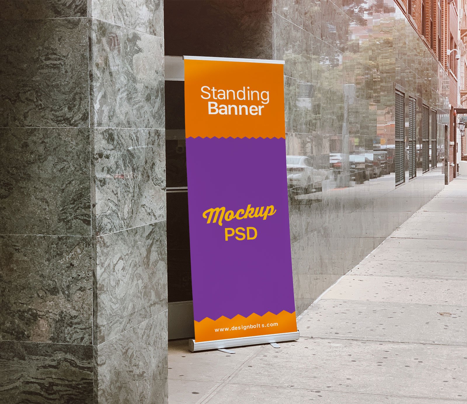 Download Free Outdoor Advertising Standing Banner On Road Mockup Psd