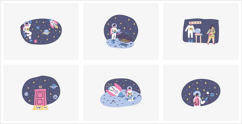Cartoonish interface illustrations