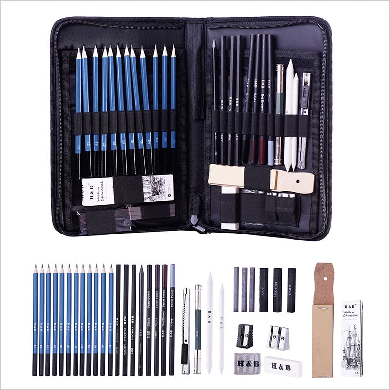 H-&-B-Graphite-Drawing-Pencils-and-Sketch-Set-40-Piece
