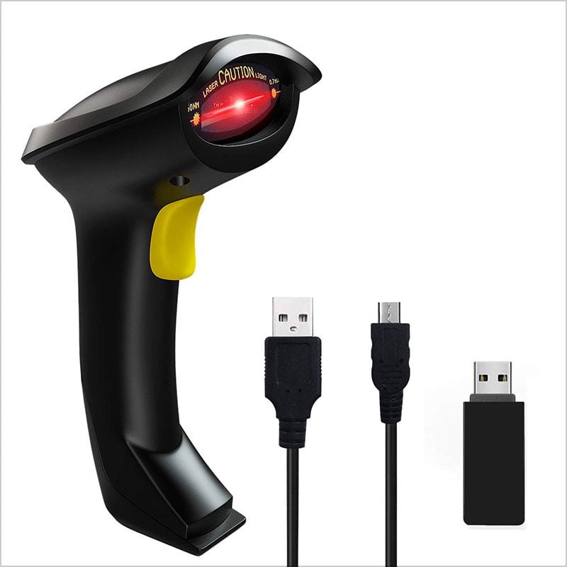 TEEMI 433Mhz Wireless Barcode Scanner with USB Cradle Receiver Charging Base 1D 