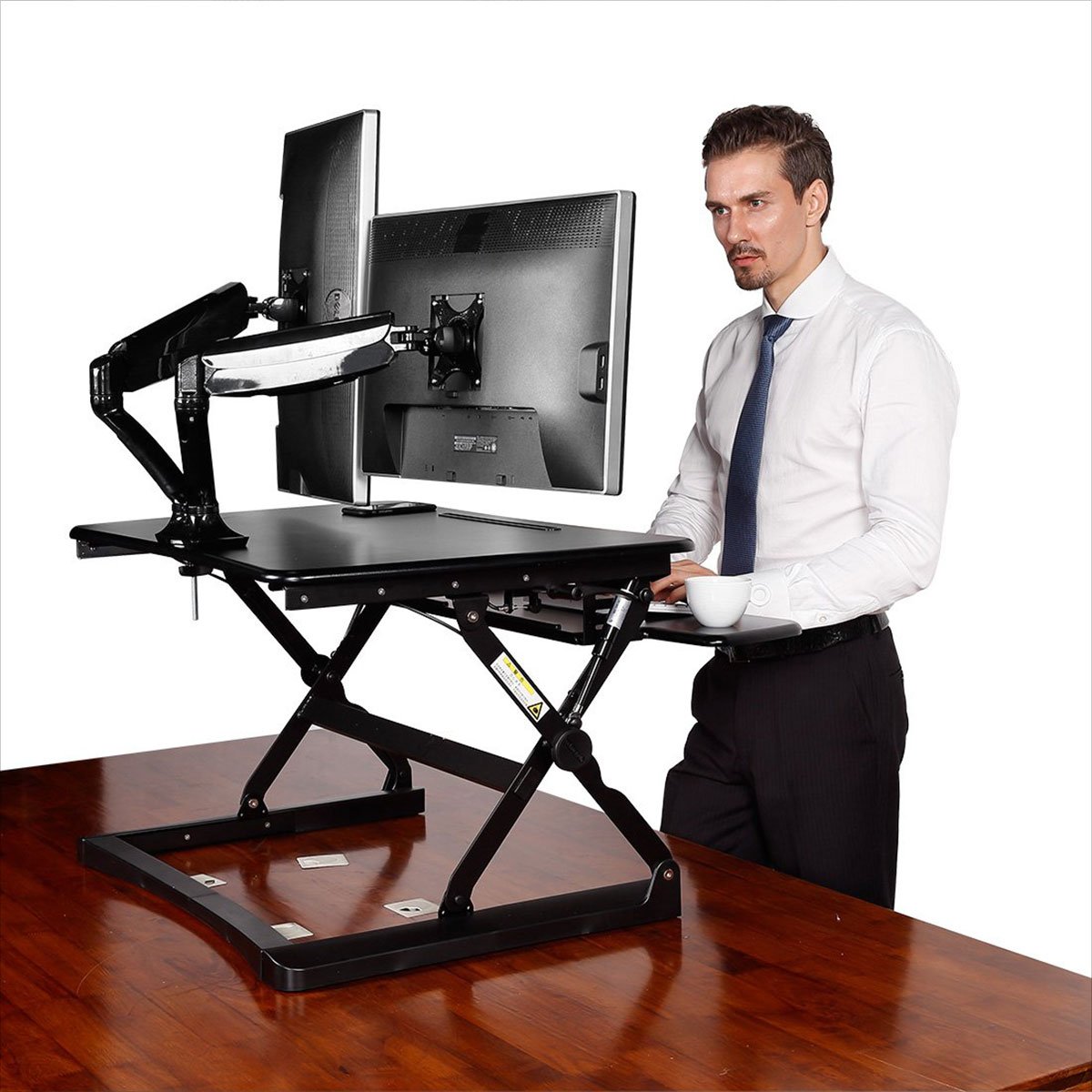 Curved Best Adjustable Standing Desk For Tall Person with Dual Monitor