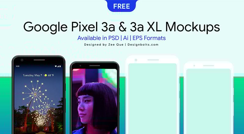 Free Google Pixel 3a & Pixel 3a XL Mockup PSD, Ai & EPS - Designbolts
