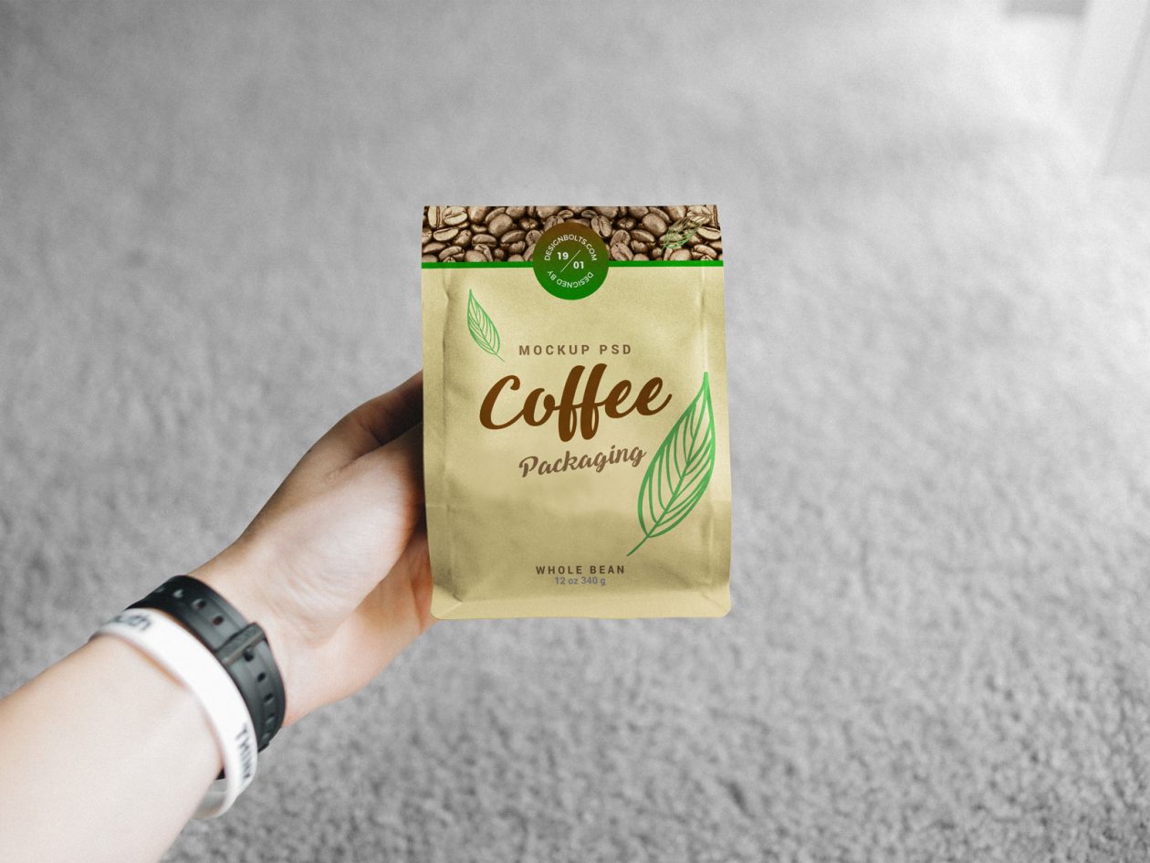Download Free Hand Holding Coffee Bag Packaging Mockup PSD ...
