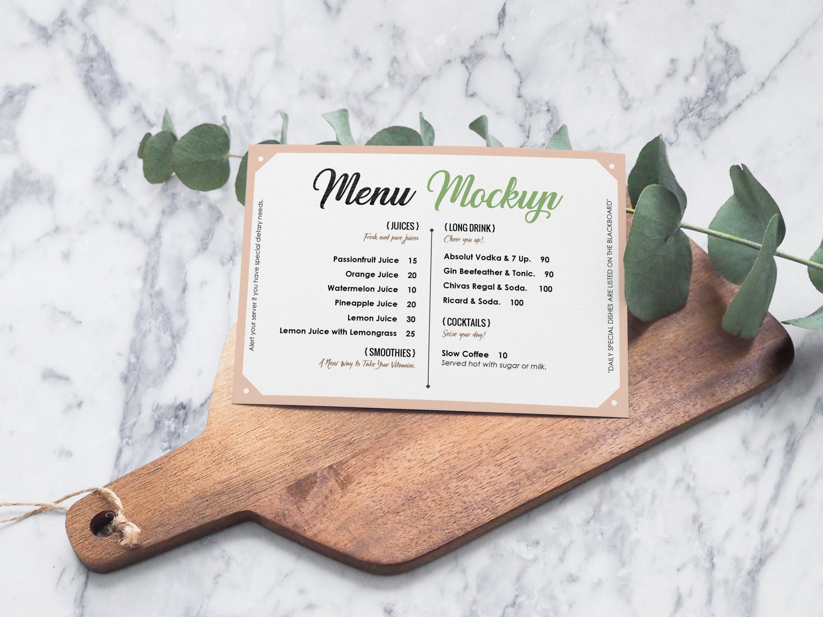 Free Landscape Hotel Restaurant Menu Card Mockup Psd Designbolts