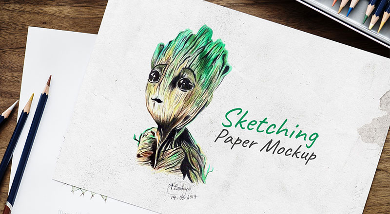 Download Free Sketching Drawing Paper Mockup Psd Designbolts PSD Mockup Templates