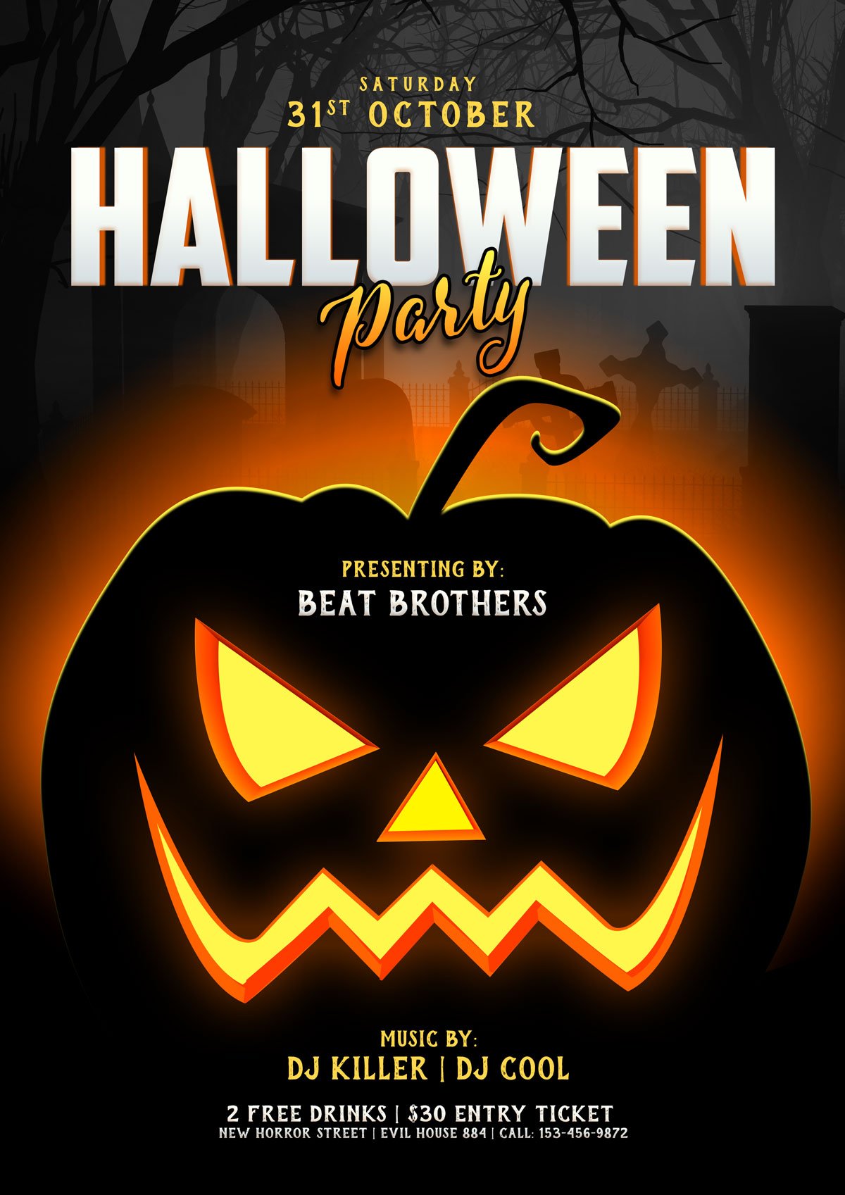 Free Halloween Party Poster / Flyer Design Template PSD