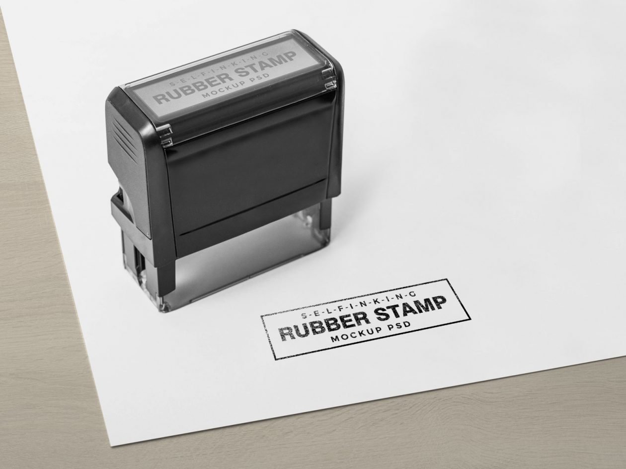 Free Self Inking Rectangular Rubber Stamp Mockup PSD Designbolts