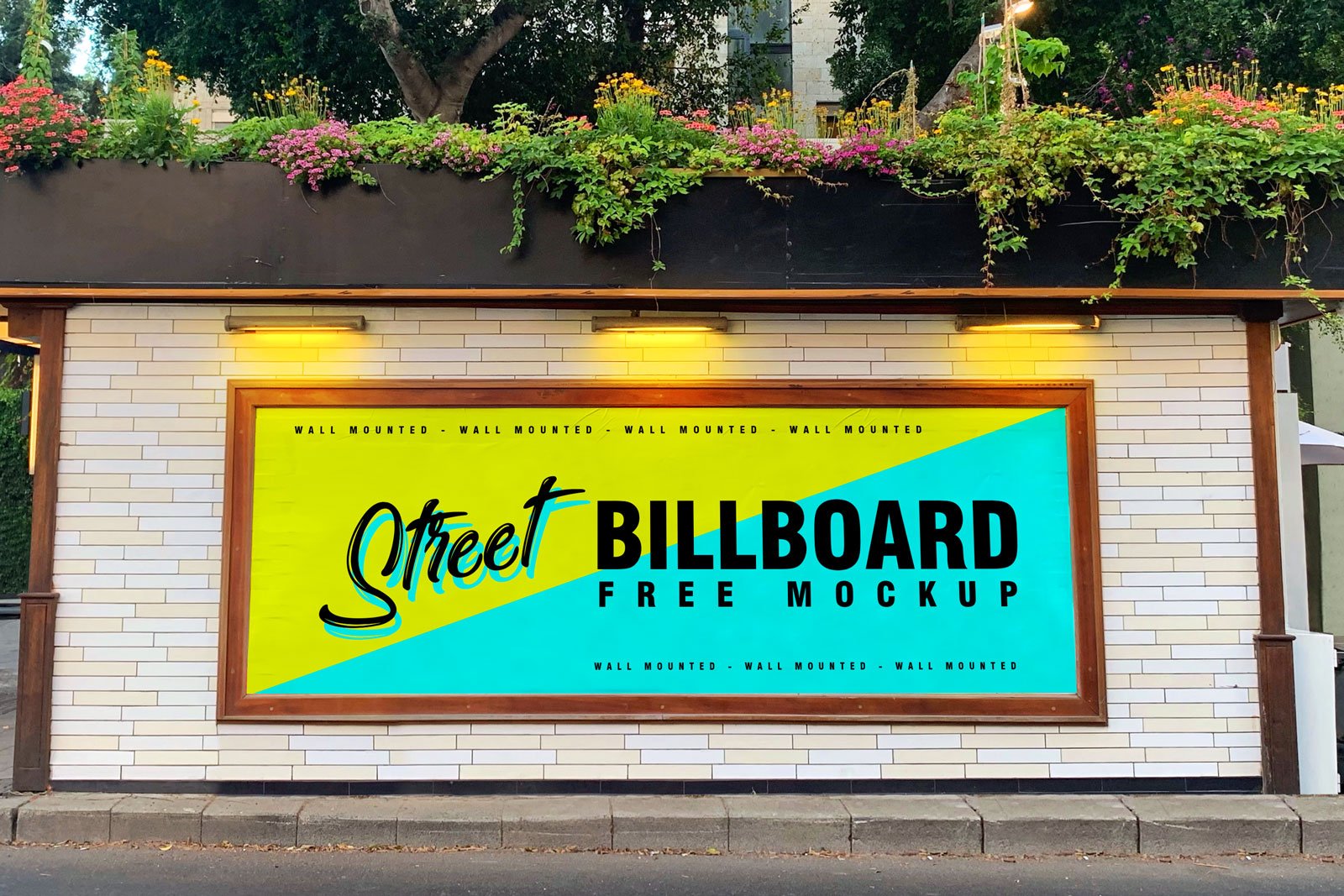 Download Free Street Wall Mounted Billboard Mockup PSD | Designbolts