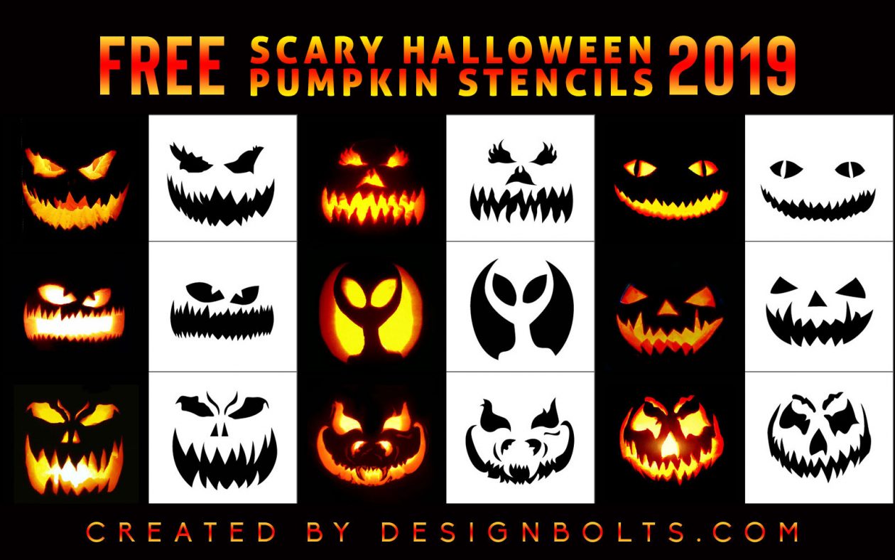 10 Free Scary Halloween Pumpkin Carving Stencils, Faces, Templates ...
