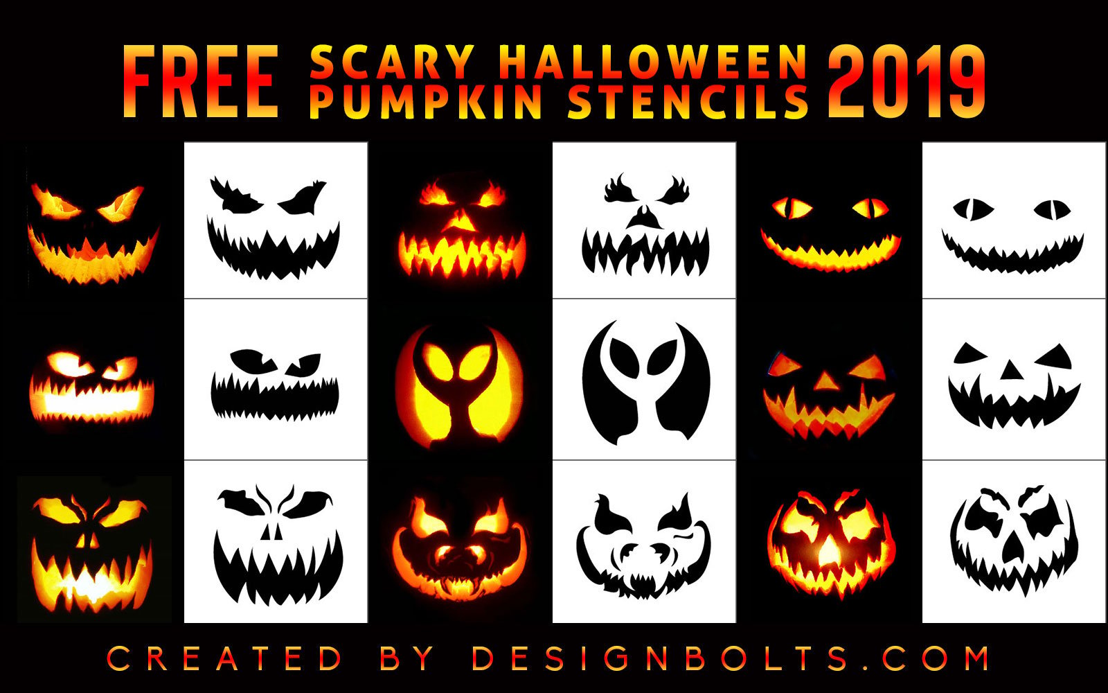 10 Free Scary Halloween Pumpkin Carving Stencils, Faces, Templates