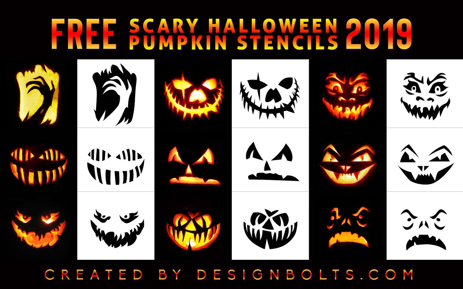 10 More Free Scary Halloween Pumpkin Carving Stencils, Patterns, Faces