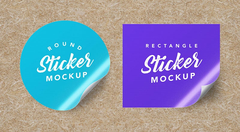 Free Textured Round & Rectangle Sticker Mockup PSD - Designbolts