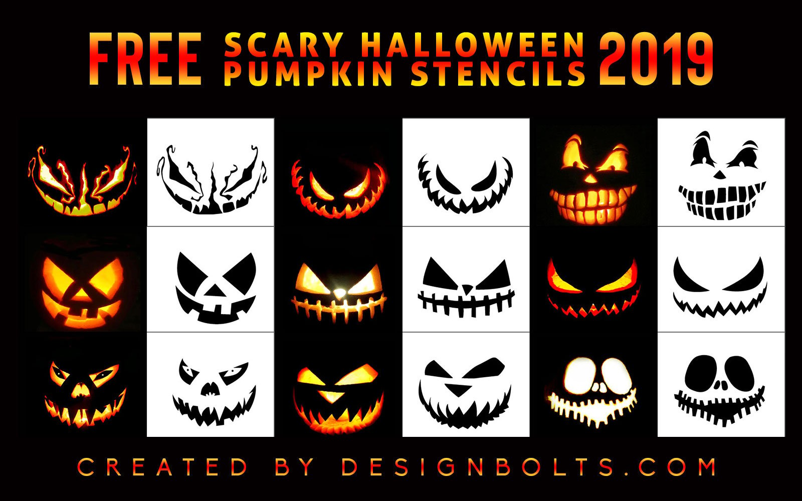 10 Free Scary Halloween Pumpkin Carving Stencils, Printable Patterns