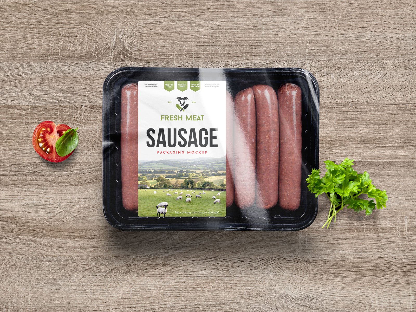 Free Sausage Food Packaging Mockup PSD - Designbolts