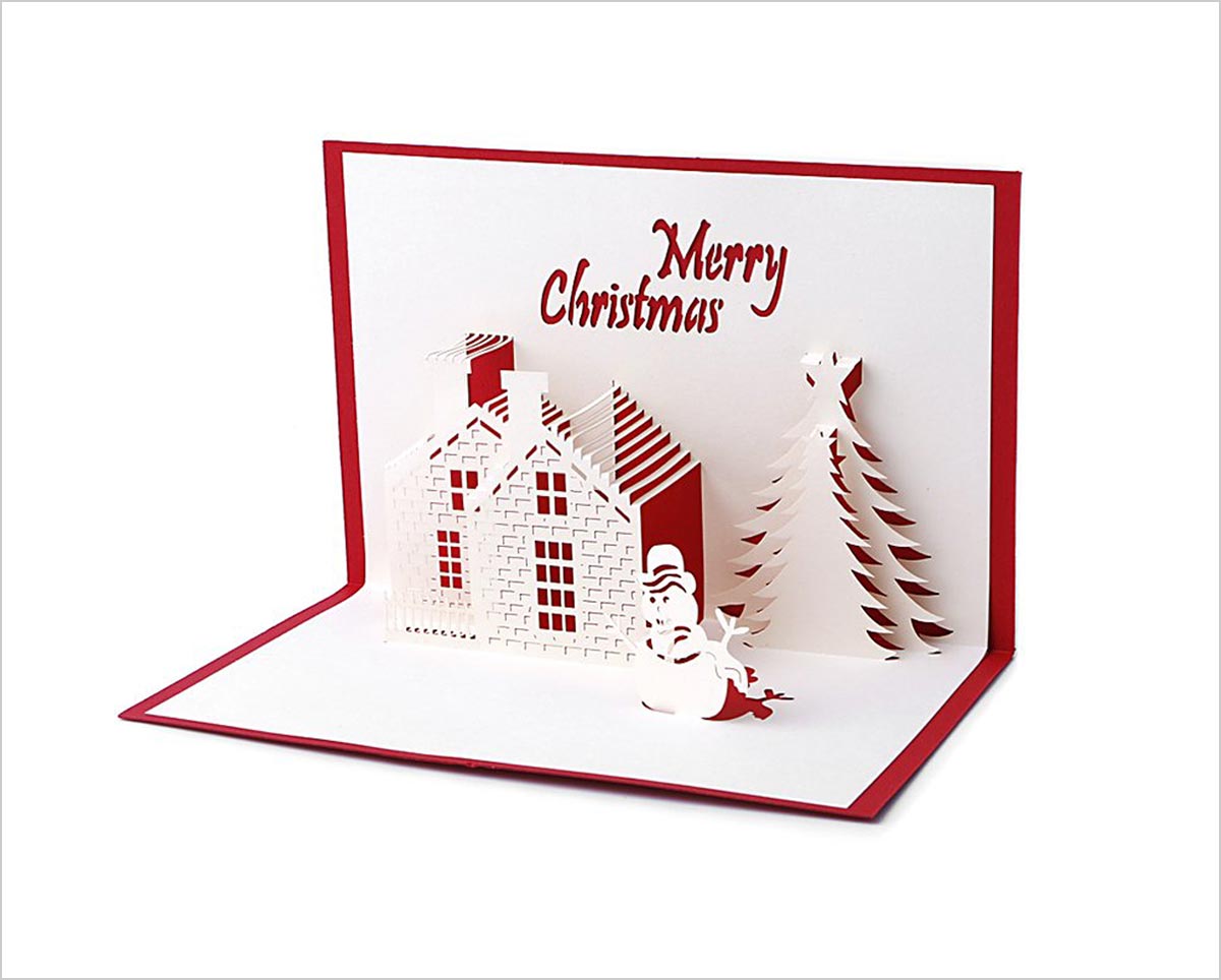 3D Laser Cut Pop Up Paper Handmade Greeting Card Merry Christmas Tree Xmas Gifts 